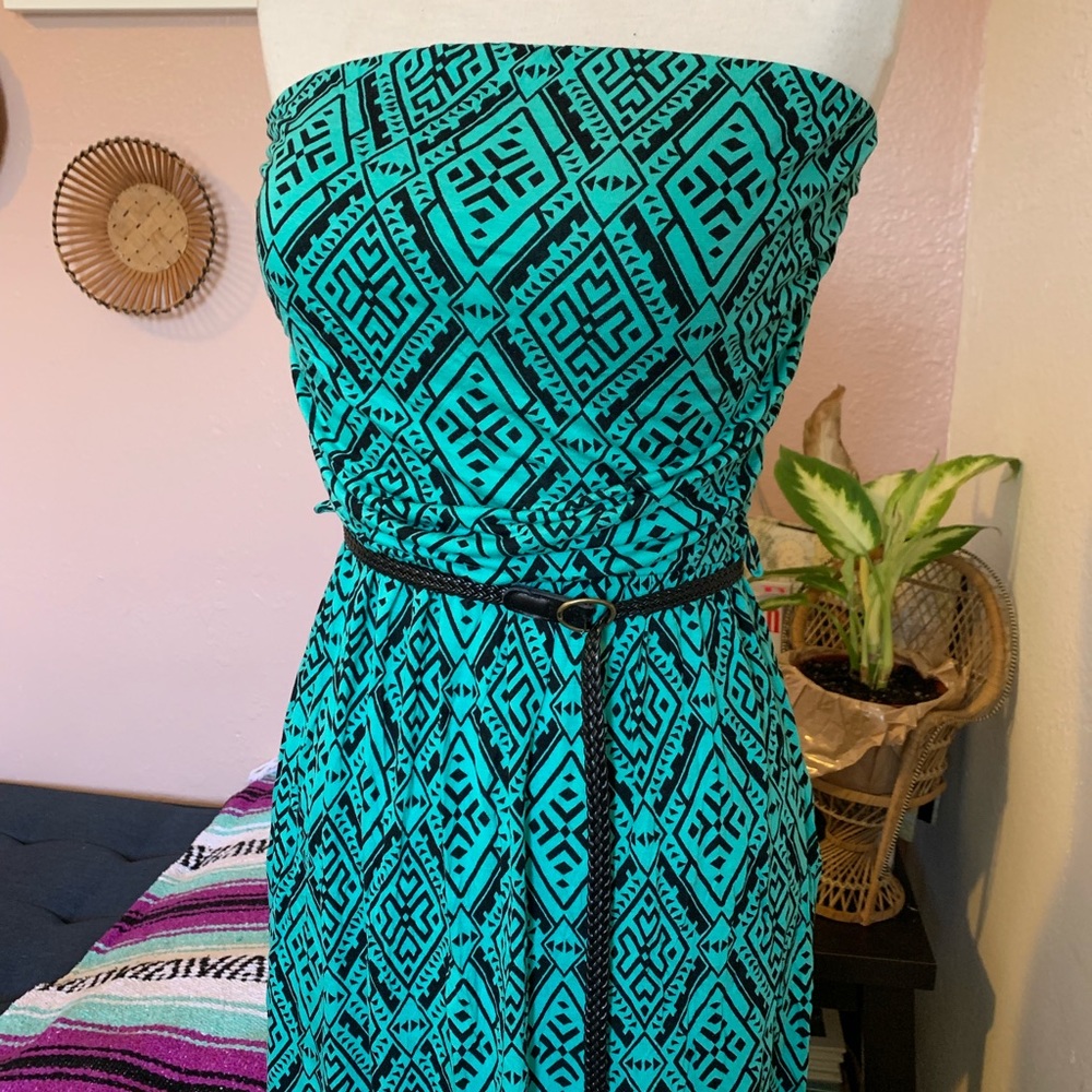 Forever 21 teal and black tribal print maxi dress